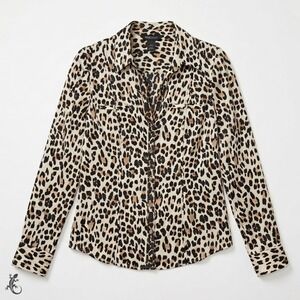 White House Black Market Womens 4 Silk Leopard Print Button Down Blouse Shirt